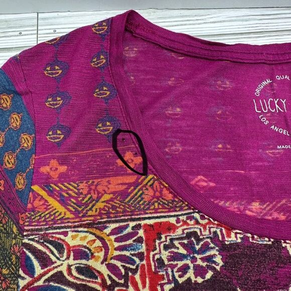 LUCKY BRAND BOHO PERSIAN CARPET‎ SHORT SLEEVE PULLOVER TEE SMALL *FLAW - Picture 2 of 9